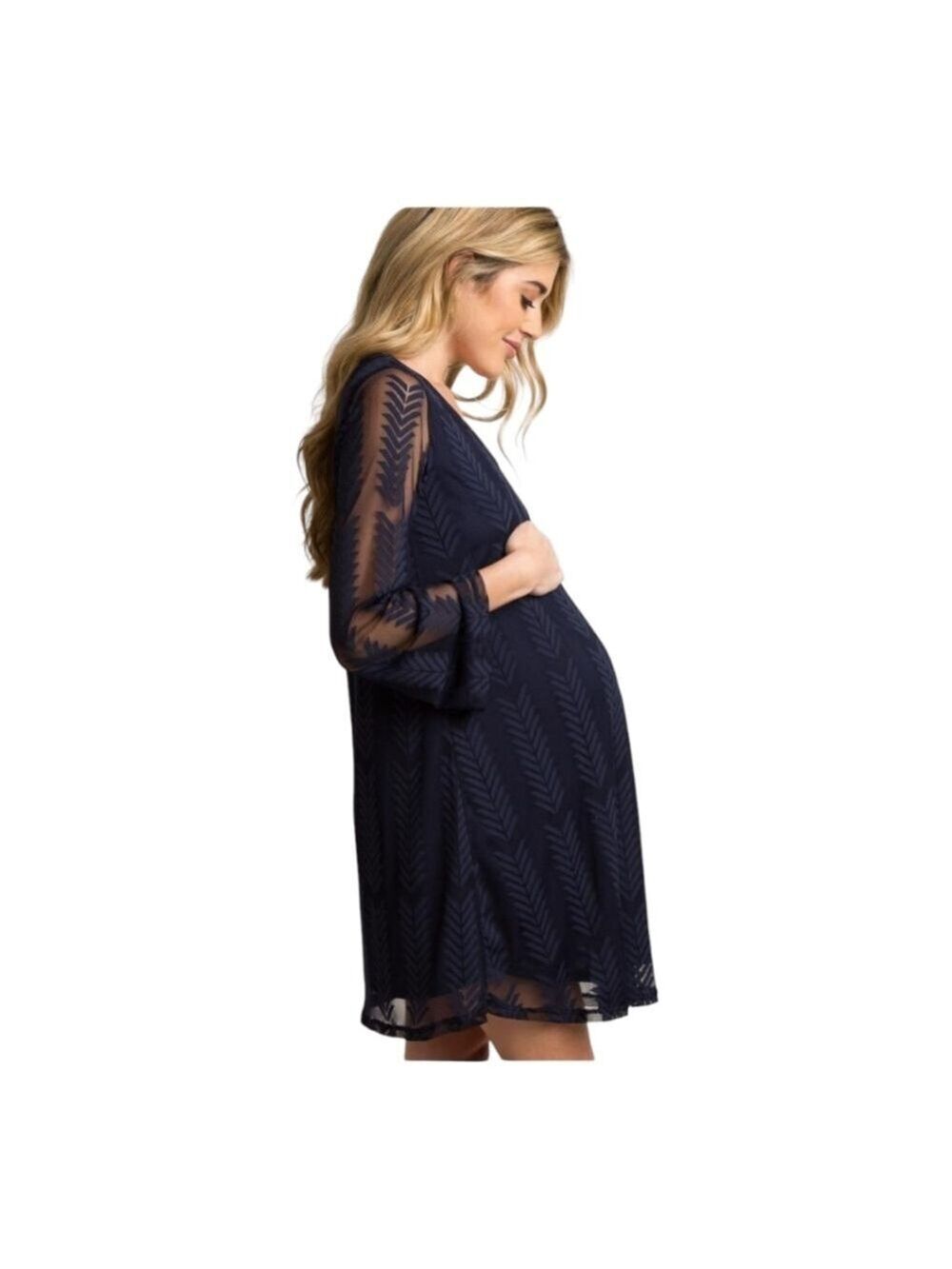 Pink Blush Navy Mesh Overlay Maternity Dress Size Medium Sheer USA